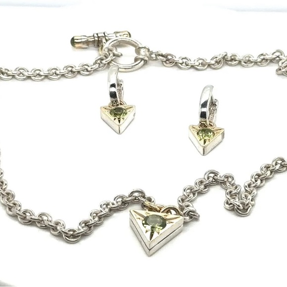 David & Ronnie Peridot 925 Silver & 14K Accented Necklace & Earrings Set - Picture 2 of 8